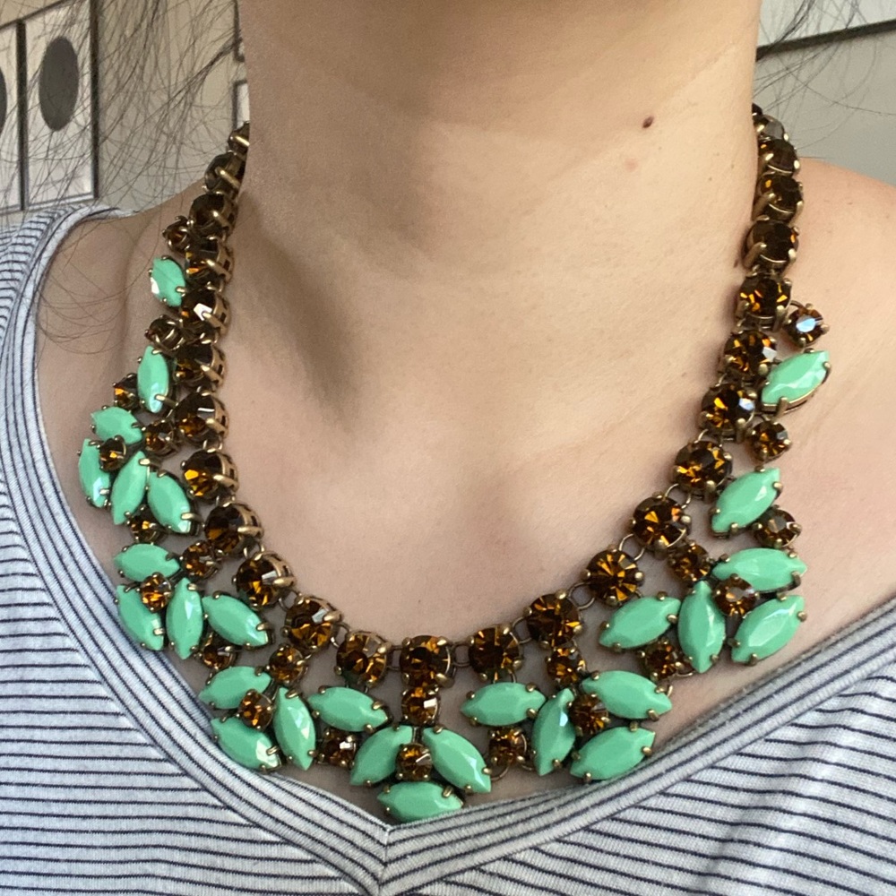 J Crew Mint Crystal Fall Statement Necklace - image 5